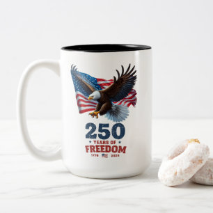 America 250 Years Of Freedom Bald Eagle USA Flag Two-Tone Coffee Mug
