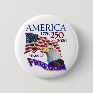 America 250 Years of Freedom Flag with Bald Eagle 6 Cm Round Badge