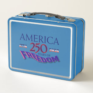 America 250 Years of Freedom Flag with Bald Eagle Metal Lunch Box