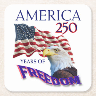 America 250 Years of Freedom Flag with Bald Eagle Square Paper Coaster