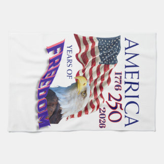 America 250 Years of Freedom Flag with Bald Eagle Tea Towel
