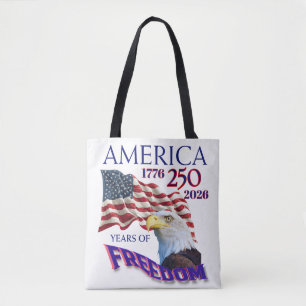 America 250 Years of Freedom Flag with Bald Eagle Tote Bag