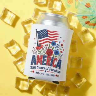 America 250 Years of Freedom Floral Flag Can Cooler