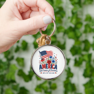 America 250 Years of Freedom Floral Flag Key Ring