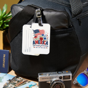 America 250 Years of Freedom Floral Flag Luggage Tag