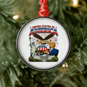 America 250 Years Patriotic Eagle Celebration Metal Ornament