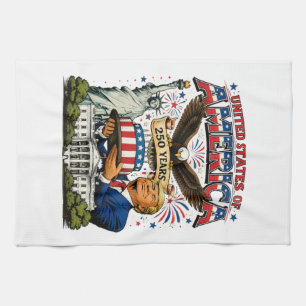 America 250 Years Patriotic Eagle Celebration Tea Towel