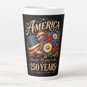 America 250 Years Since 1776 Floral Patriotic Gift Latte Mug