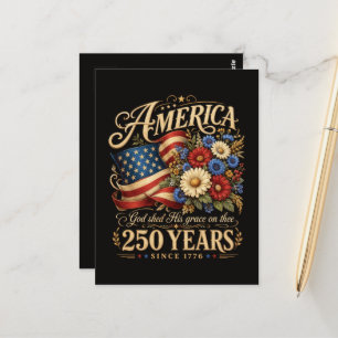America 250 Years Since 1776 Floral Patriotic Gift Postcard