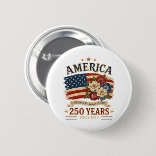 America 250 Years Since 1776 Patriotic Floral Flag 6 Cm Round Badge