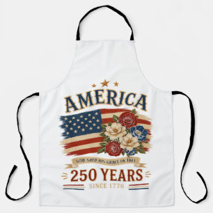 America 250 Years Since 1776 Patriotic Floral Flag Apron