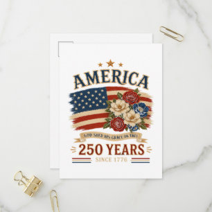 America 250 Years Since 1776 Patriotic Floral Flag Invitation Postcard