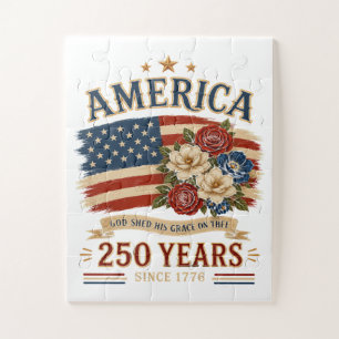 America 250 Years Since 1776 Patriotic Floral Flag Jigsaw Puzzle