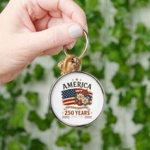 America 250 Years Since 1776 Patriotic Floral Flag Key Ring
