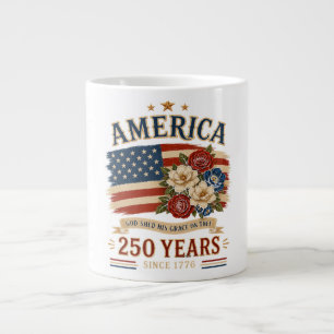 America 250 Years Since 1776 Patriotic Floral Flag Large Coffee Mug