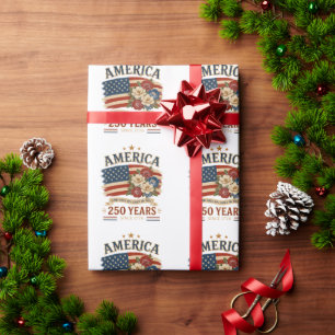 America 250 Years Since 1776 Patriotic Floral Flag Wrapping Paper