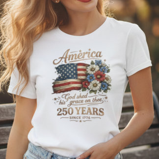 America 250 Years Vintage Floral Flag Women T-Shirt