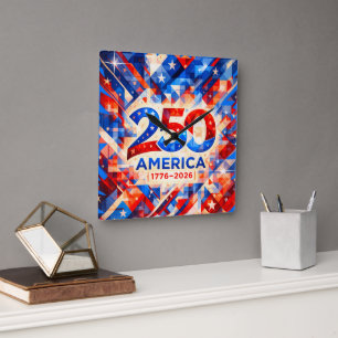 America 250th Anniversary 1776–2026 USA Patriotic  Square Wall Clock