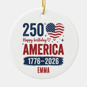 America 250th Anniversary, Custom Name USA Ceramic Ornament