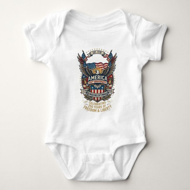 America 250th Anniversary Patriotic 1776 Freedom  Baby Bodysuit (Front)