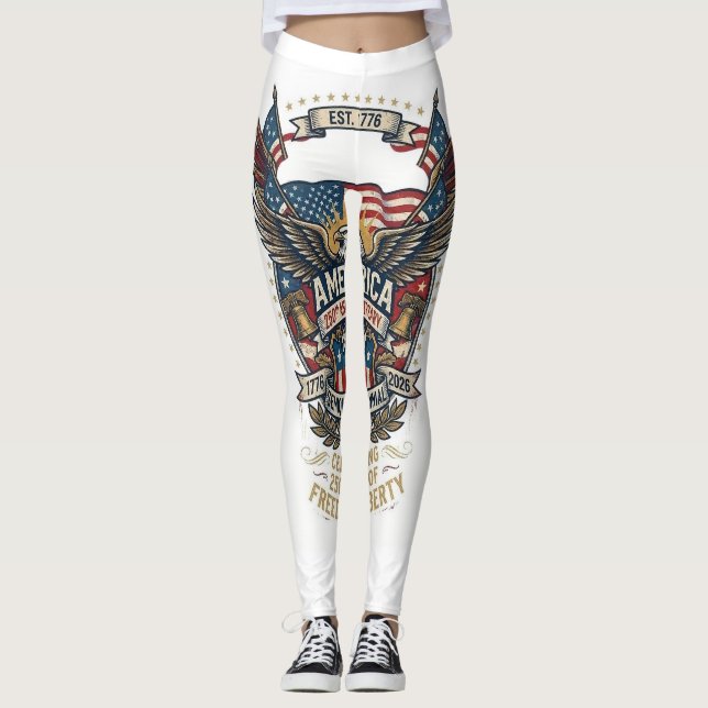 America 250th Anniversary Patriotic 1776 Freedom  Leggings (Front)