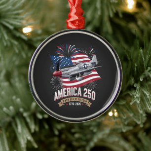 America 250th Anniversary Plane Metal Ornament