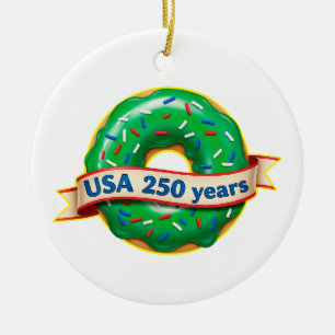 America 250th anniversary USA with sweet doughnut Ceramic Ornament