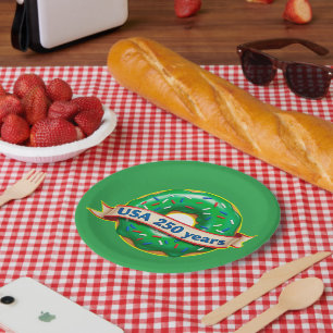 America 250th anniversary USA with sweet doughnut Paper Plate
