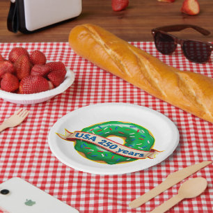 America 250th anniversary USA with sweet doughnut Paper Plate
