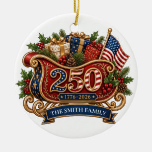 America 250th Patriotic Christmas Family 2026 Ceramic Ornament