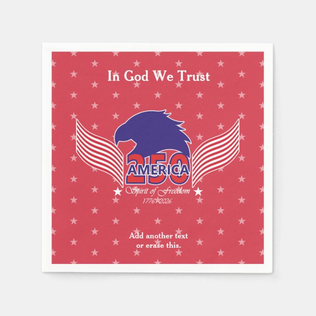 America 250th-Spirit of Freedom-Red-Editable Text Napkin (Front)