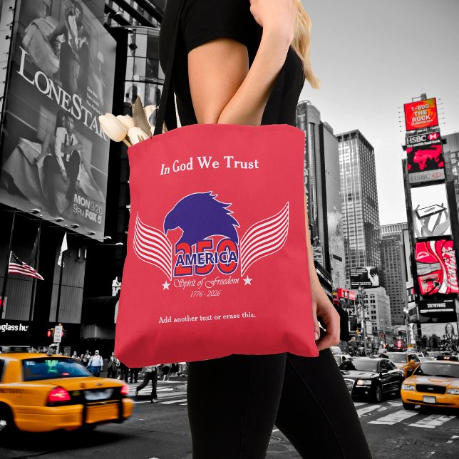 America 250th-Spirit of Freedom-Red-Editable Text Tote Bag (250 USA Birthday is coming!)