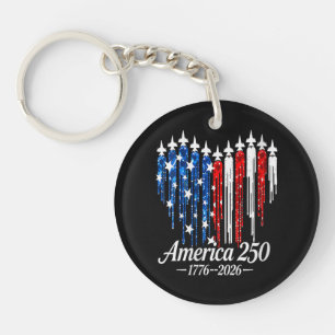 America 250th Years Heart Flag Key Ring