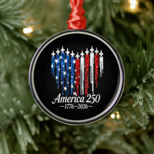 America 250th Years Heart Flag Metal Ornament