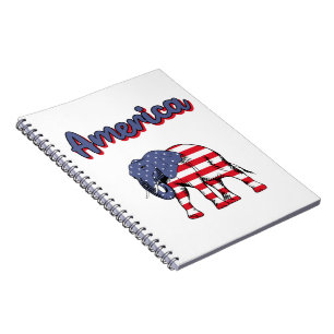 America 4th of July Celebration Elephant USA Flag Notebook