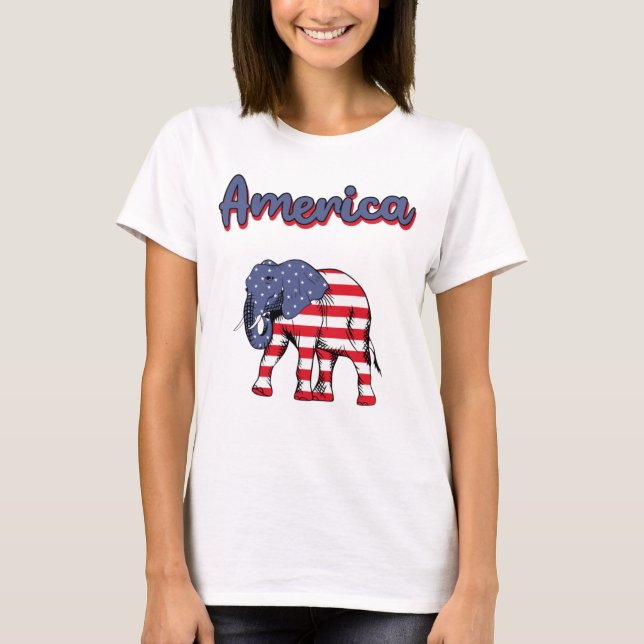 America 4th of July Celebration Elephant USA Flag T-Shirt (Front)
