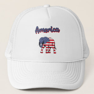 America 4th of July Celebration Elephant USA Flag Trucker Hat