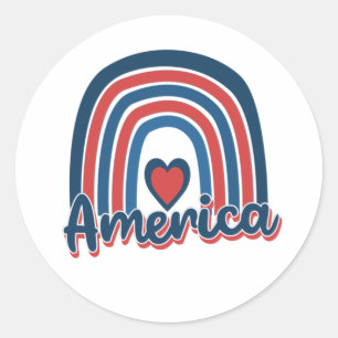 America 4th of July Celebration Rainbow USA  Classic Round Sticker