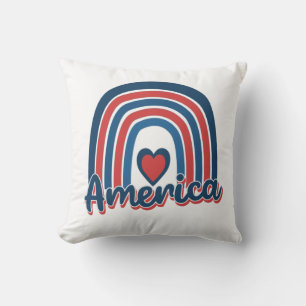 America 4th of July Celebration Rainbow USA Cushion