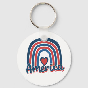 America 4th of July Celebration Rainbow USA Key Ring