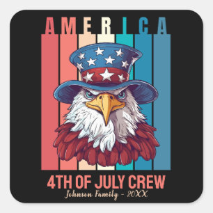 America 4th of July Crew Patriotic Personalised Square Sticker