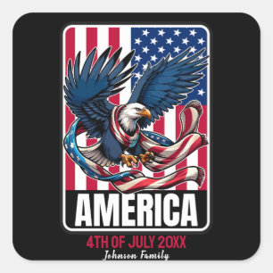America 4th of July Eagle Patriotic Personalised Square Sticker