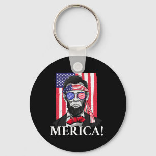 America _ Abe Lincoln 4th Of July Men Boys Gift Key Ring