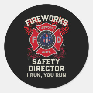 America af firework safety director run boom squad classic round sticker