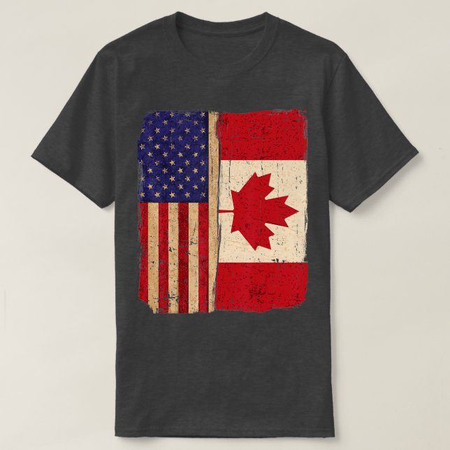 America and Canada Flag Roots Race Citizen Canadia T-Shirt (Design Front)