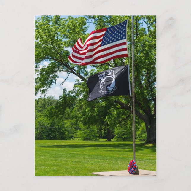 America And POW Flags Postcard (Front)