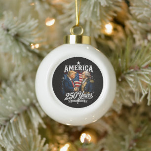 America Anniversary 250th Trump Washington Ceramic Ball Christmas Ornament
