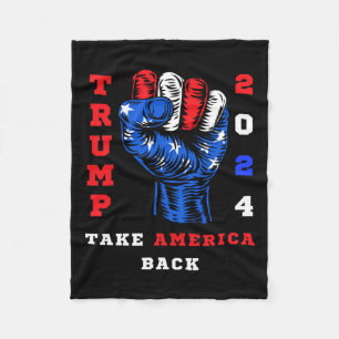 America Back Trump 2024 Maga Republicans Patriotic Fleece Blanket