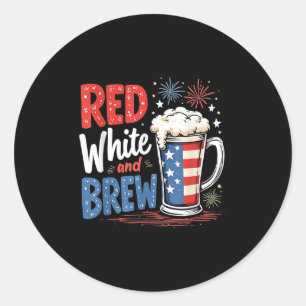 America Beer Lovers Red White And Brew Fourth Of J Classic Round Sticker