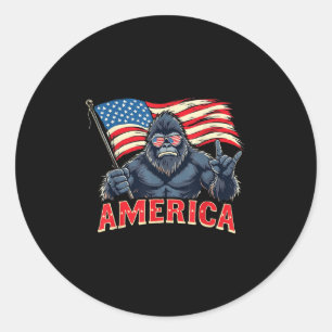 America Bigfoot Sasquatch July 4th Usa Flag Rock P Classic Round Sticker